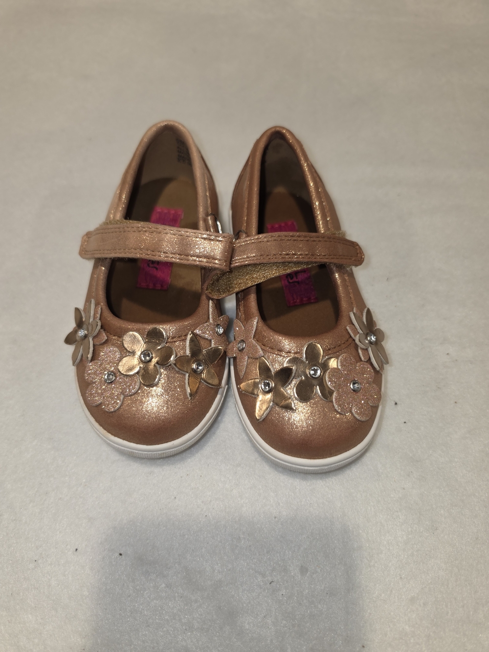 Rachel Shoes Girls' Metallic Rose Gold Flower Mary Janes
